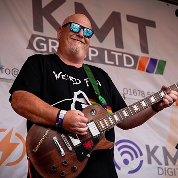 man wearing sunglasses and playing the guitar